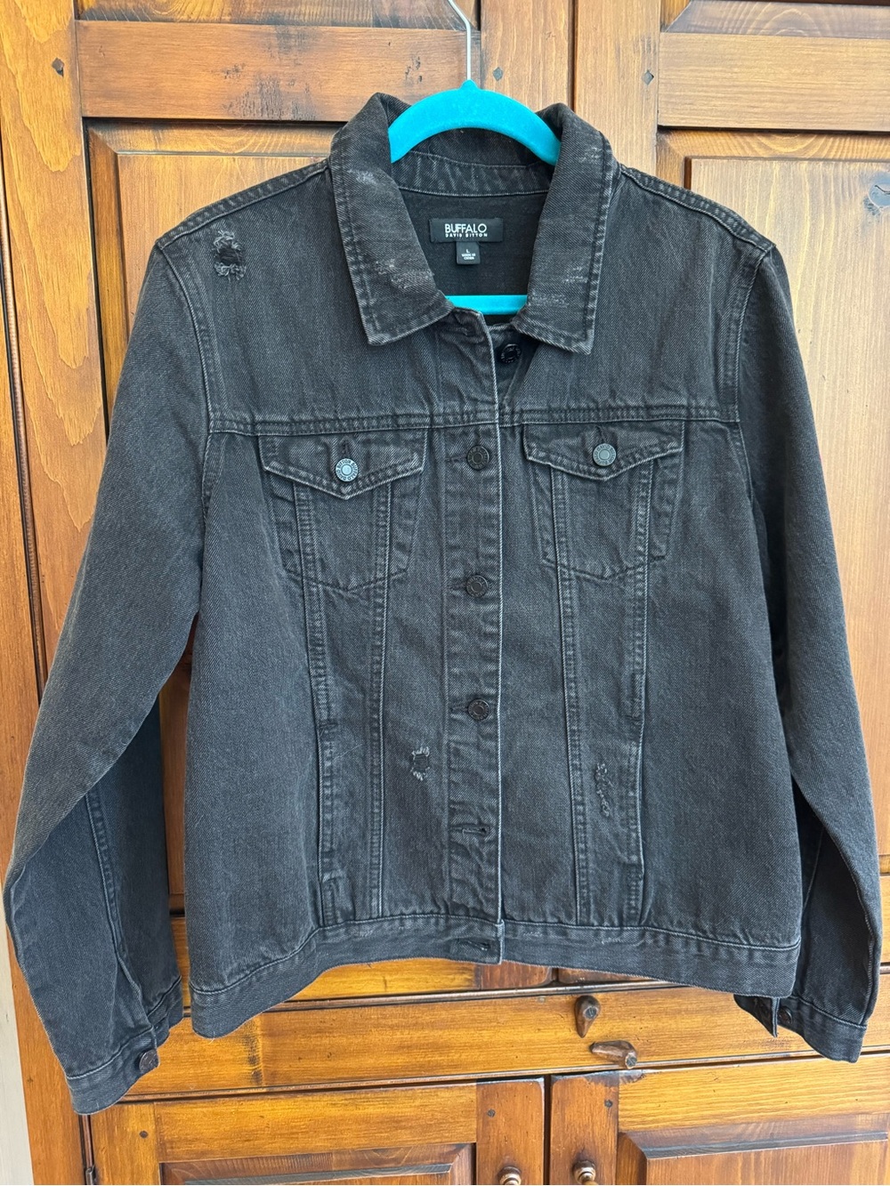 Buffalo Size Large Black Distressed Denim Jacket - Classic Women's Trucker. NWOT
